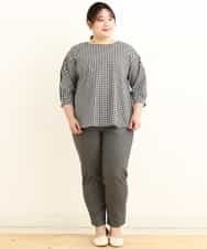OLBEP07070 eur3(エウルキューブ) 【大きいサイズ/前後2WAY】ボタンディティールブラウス ブラック(94)(ギンガムチェック)