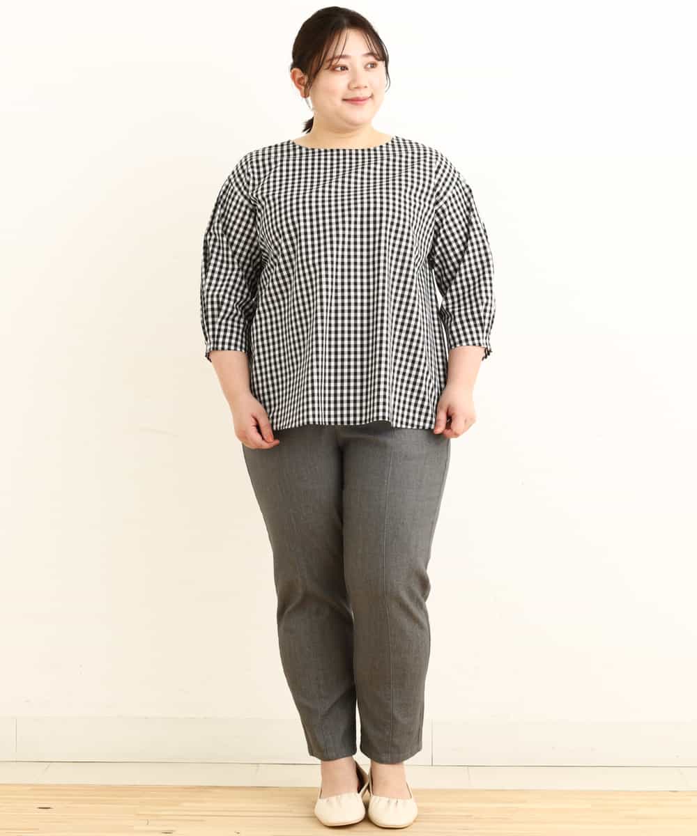 OLBEP07070 eur3(エウルキューブ) 【大きいサイズ/前後2WAY】ボタンディティールブラウス ブラック(94)(ギンガムチェック)
