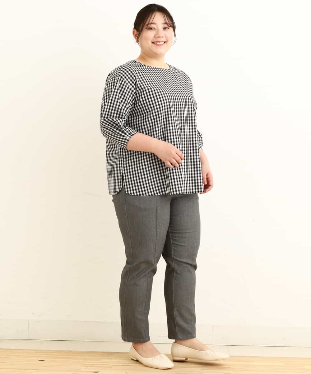 OLBEP07070 eur3(エウルキューブ) 【大きいサイズ/前後2WAY】ボタンディティールブラウス ブラック(94)(ギンガムチェック)