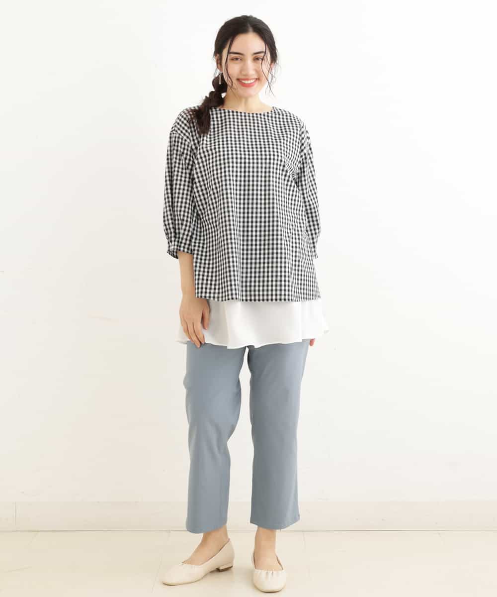 OLBEP07070 eur3(エウルキューブ) 【大きいサイズ/前後2WAY】ボタンディティールブラウス ブラック(94)(ギンガムチェック)