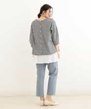 OLBEP07070 eur3(エウルキューブ) 【大きいサイズ/前後2WAY】ボタンディティールブラウス ブラック(94)(ギンガムチェック)