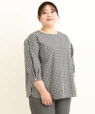 OLBEP07070 eur3(エウルキューブ) 【大きいサイズ/前後2WAY】ボタンディティールブラウス ブラック(94)(ギンガムチェック)