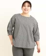 OLBEP07070 eur3(エウルキューブ) 【大きいサイズ/前後2WAY】ボタンディティールブラウス ブラック(94)(ギンガムチェック)