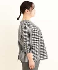 OLBEP07070 eur3(エウルキューブ) 【大きいサイズ/前後2WAY】ボタンディティールブラウス ブラック(94)(ギンガムチェック)