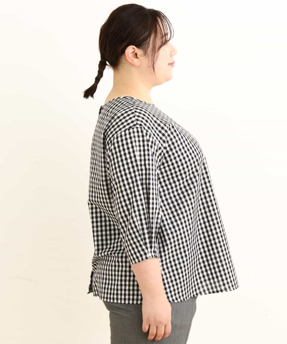 OLBEP07070 eur3(エウルキューブ) 【大きいサイズ/前後2WAY】ボタンディティールブラウス ブラック(94)(ギンガムチェック)