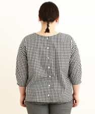OLBEP07070 eur3(エウルキューブ) 【大きいサイズ/前後2WAY】ボタンディティールブラウス ブラック(94)(ギンガムチェック)