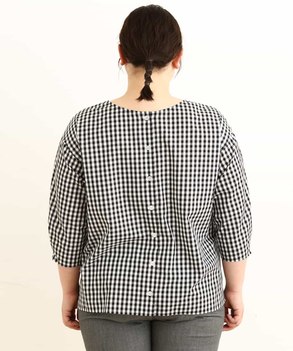 OLBEP07070 eur3(エウルキューブ) 【大きいサイズ/前後2WAY】ボタンディティールブラウス ブラック(94)(ギンガムチェック)
