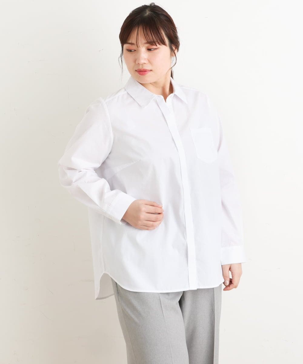 OLBES07090 eur3(エウルキューブ) 【大きいサイズ/11号サイズあり】ボタンの間が開きにくいベーシックシャツブラウス ホワイト(90)
