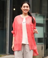 OLBES09080 eur3(エウルキューブ) 【大きいサイズ】バンドカラーシアーシャツ ピンク(03)