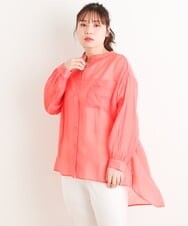 OLBES09080 eur3(エウルキューブ) 【大きいサイズ】バンドカラーシアーシャツ ピンク(03)