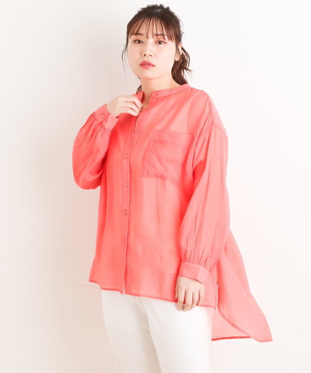 OLBES09080 eur3(エウルキューブ) 【大きいサイズ】バンドカラーシアーシャツ ピンク(03)