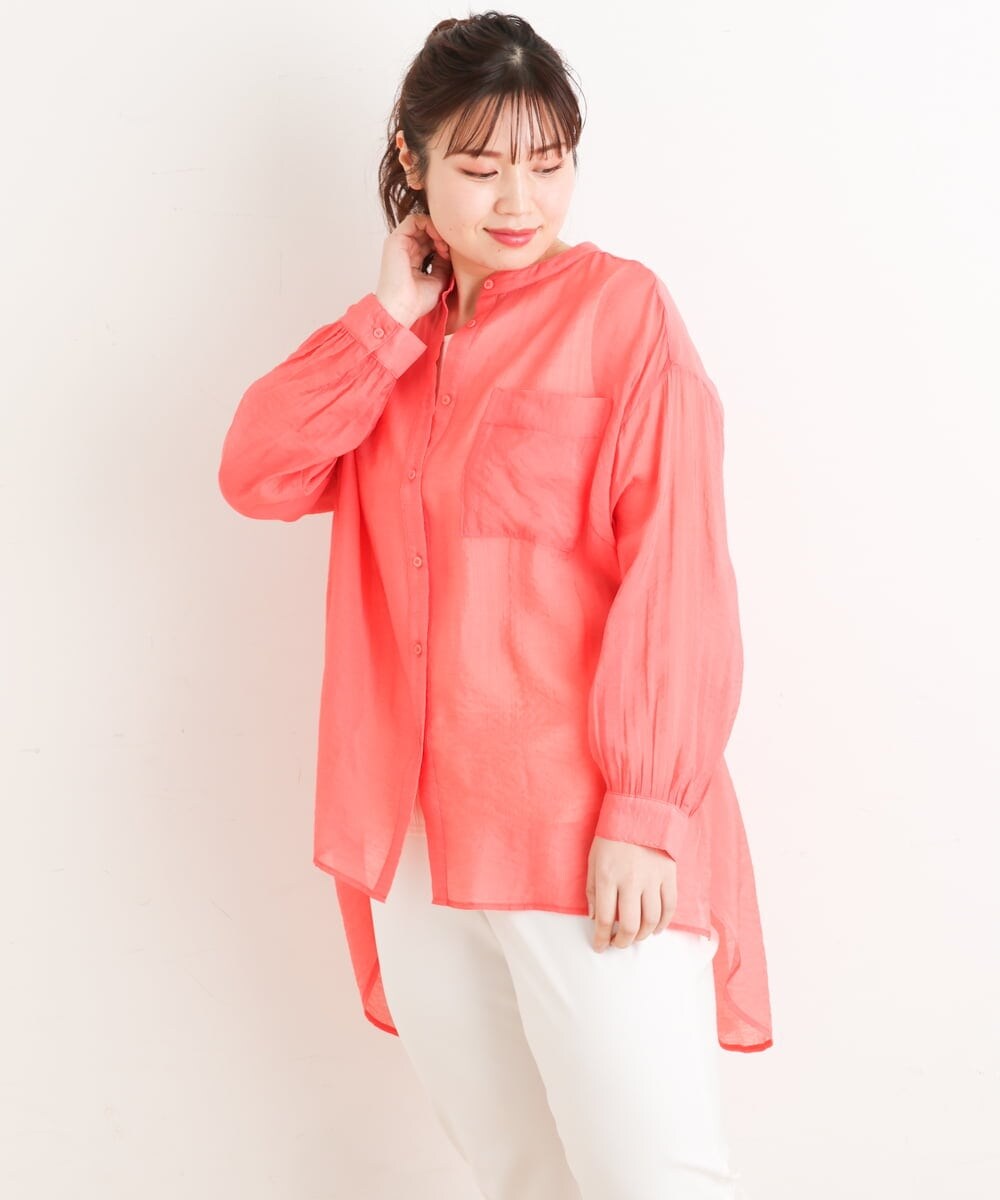 OLBES09080 eur3(エウルキューブ) 【大きいサイズ】バンドカラーシアーシャツ ピンク(03)