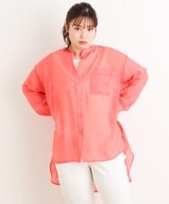 OLBES09080 eur3(エウルキューブ) 【大きいサイズ】バンドカラーシアーシャツ ピンク(03)