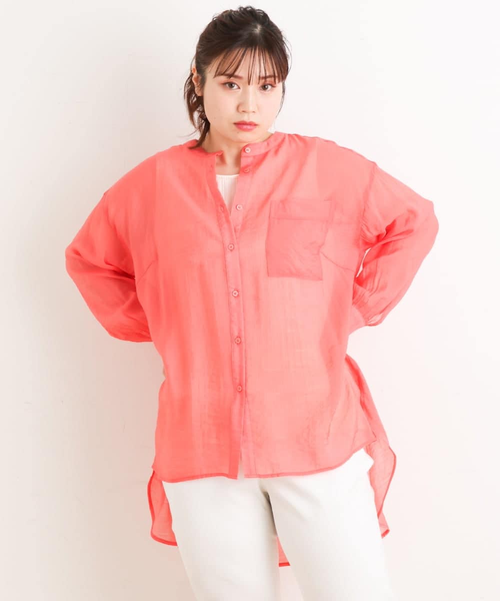 OLBES09080 eur3(エウルキューブ) 【大きいサイズ】バンドカラーシアーシャツ ピンク(03)