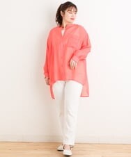OLBES09080 eur3(エウルキューブ) 【大きいサイズ】バンドカラーシアーシャツ ピンク(03)