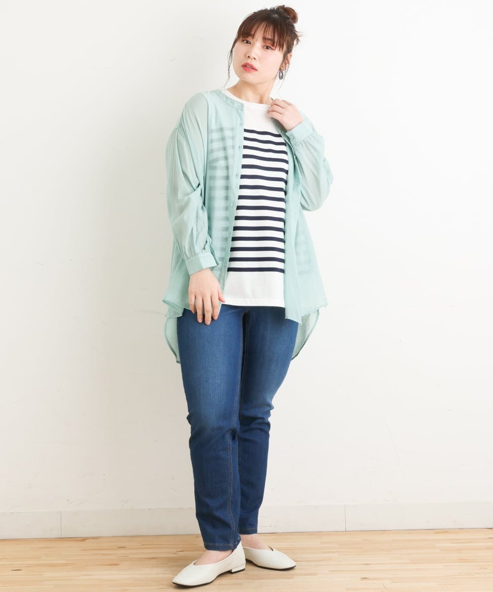OLBES09080 eur3(エウルキューブ) 【大きいサイズ】バンドカラーシアーシャツ ライトグリーン(30)
