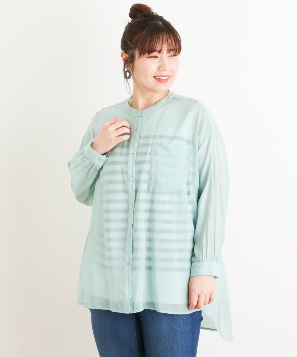 OLBES09080 eur3(エウルキューブ) 【大きいサイズ】バンドカラーシアーシャツ ライトグリーン(30)