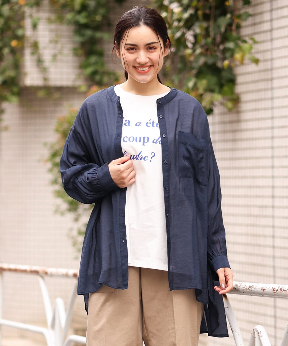 OLBES09080 eur3(エウルキューブ) 【大きいサイズ】バンドカラーシアーシャツ ネイビー(57)