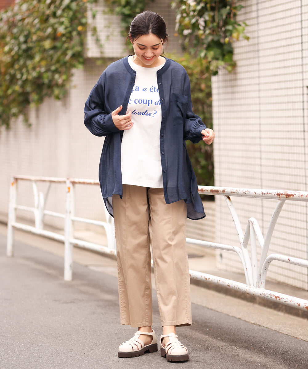 OLBES09080 eur3(エウルキューブ) 【大きいサイズ】バンドカラーシアーシャツ ネイビー(57)