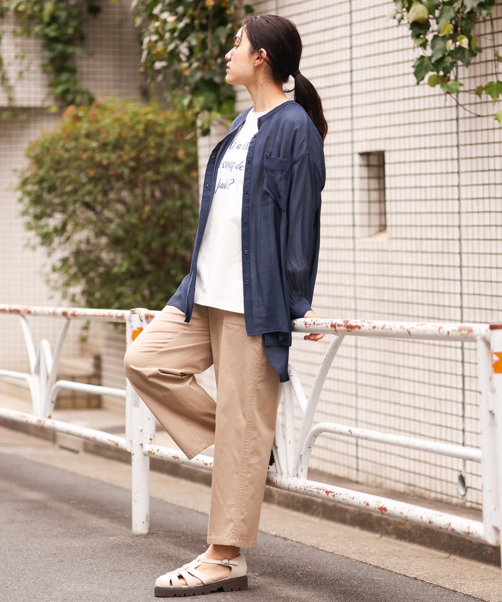 OLBES09080 eur3(エウルキューブ) 【大きいサイズ】バンドカラーシアーシャツ ネイビー(57)