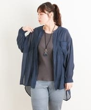 OLBES09080 eur3(エウルキューブ) 【大きいサイズ】バンドカラーシアーシャツ ネイビー(57)