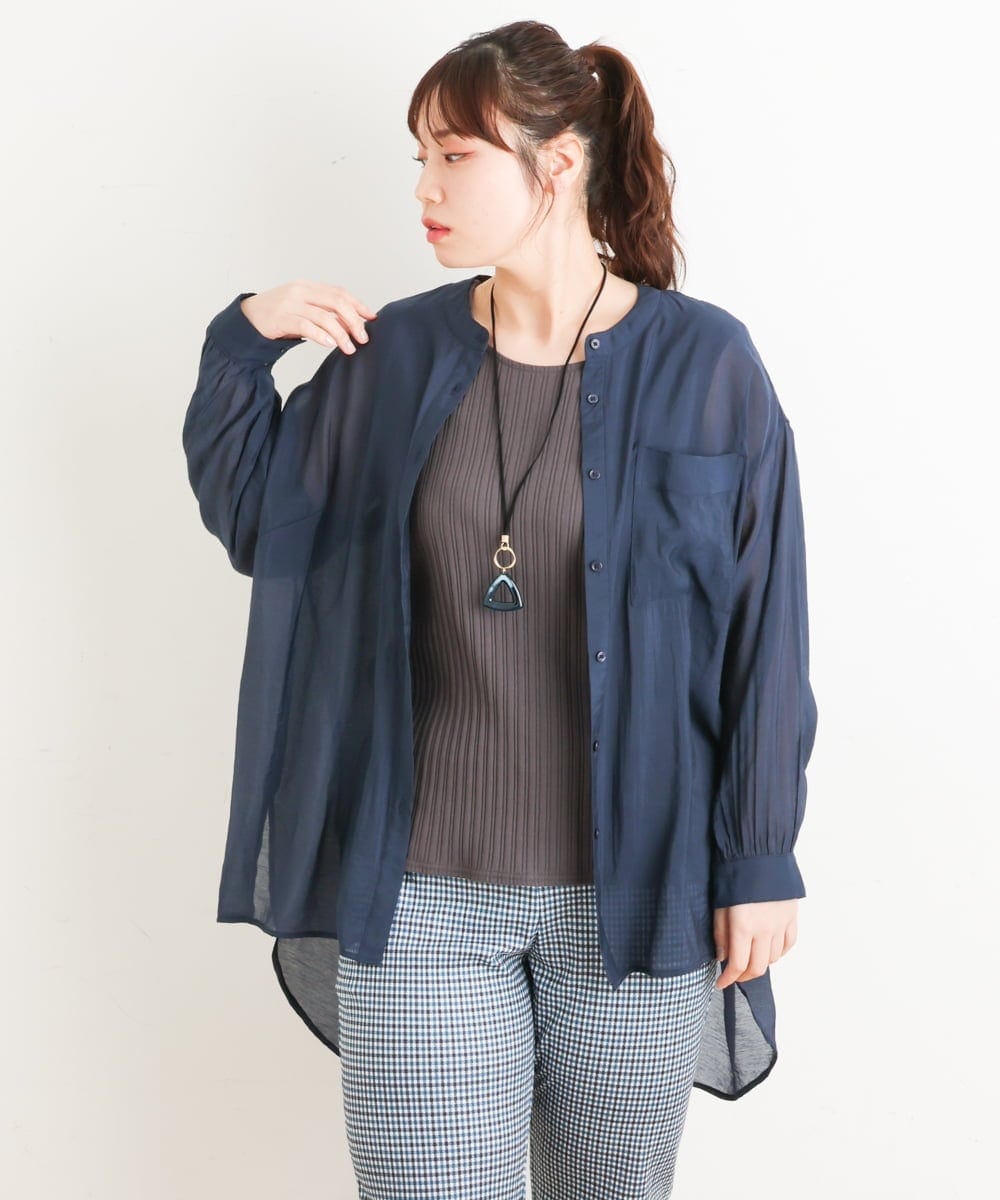 OLBES09080 eur3(エウルキューブ) 【大きいサイズ】バンドカラーシアーシャツ ネイビー(57)