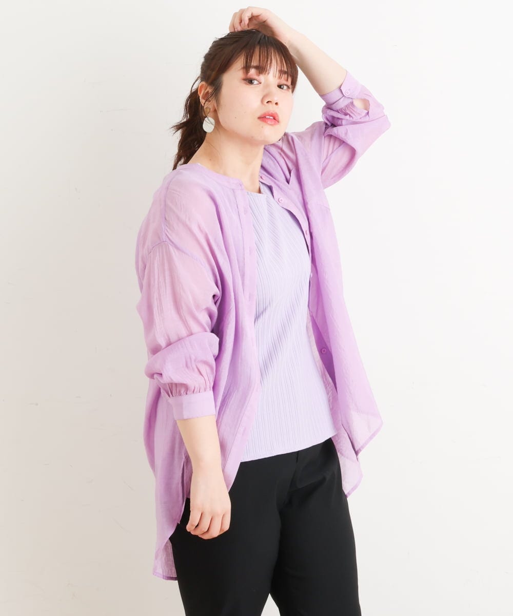 OLBES09080 eur3(エウルキューブ) 【大きいサイズ】バンドカラーシアーシャツ ラベンダー(60)