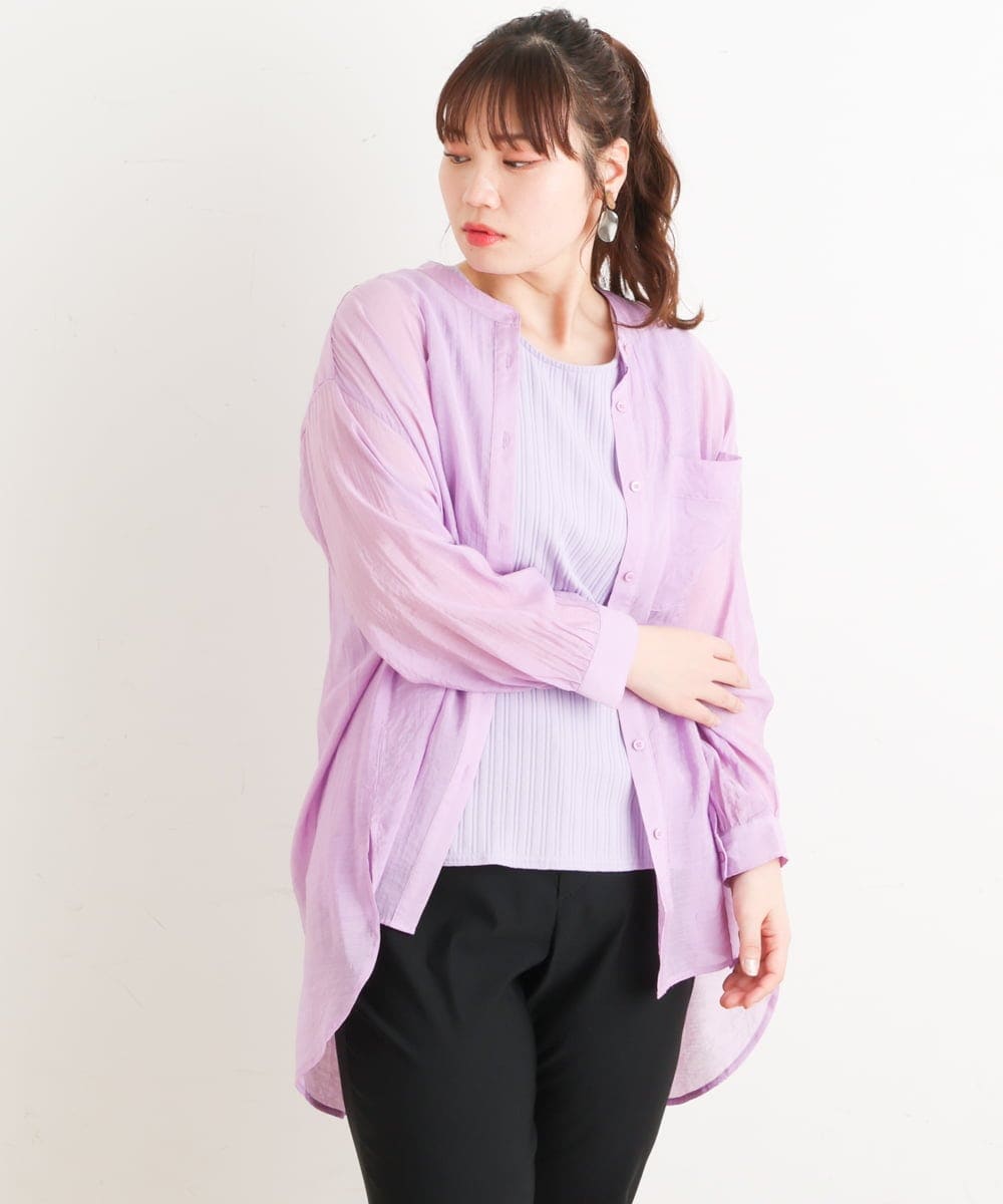OLBES09080 eur3(エウルキューブ) 【大きいサイズ】バンドカラーシアーシャツ ラベンダー(60)