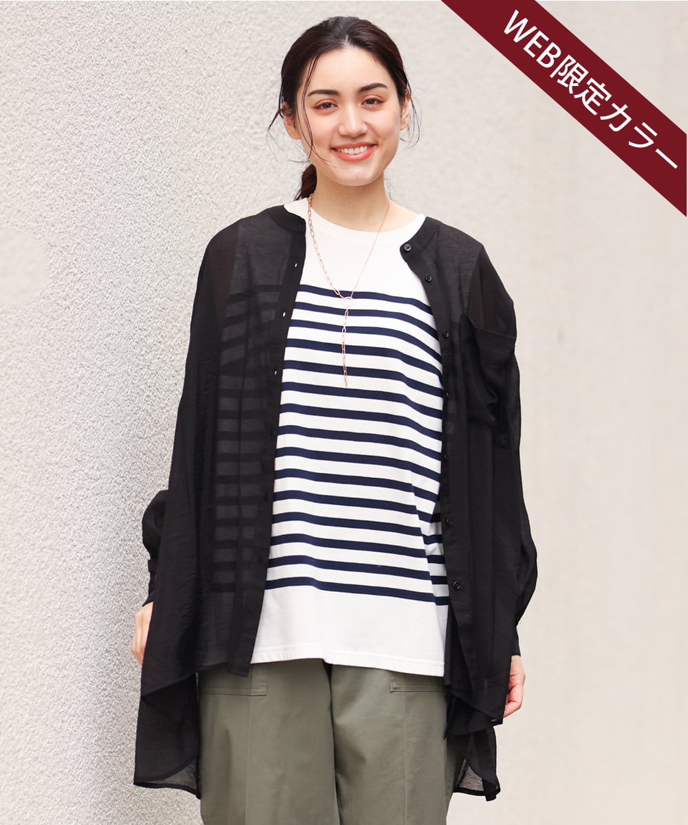OLBES09080 eur3(エウルキューブ) 【大きいサイズ】バンドカラーシアーシャツ ブラック(94)(WEB限定カラー)