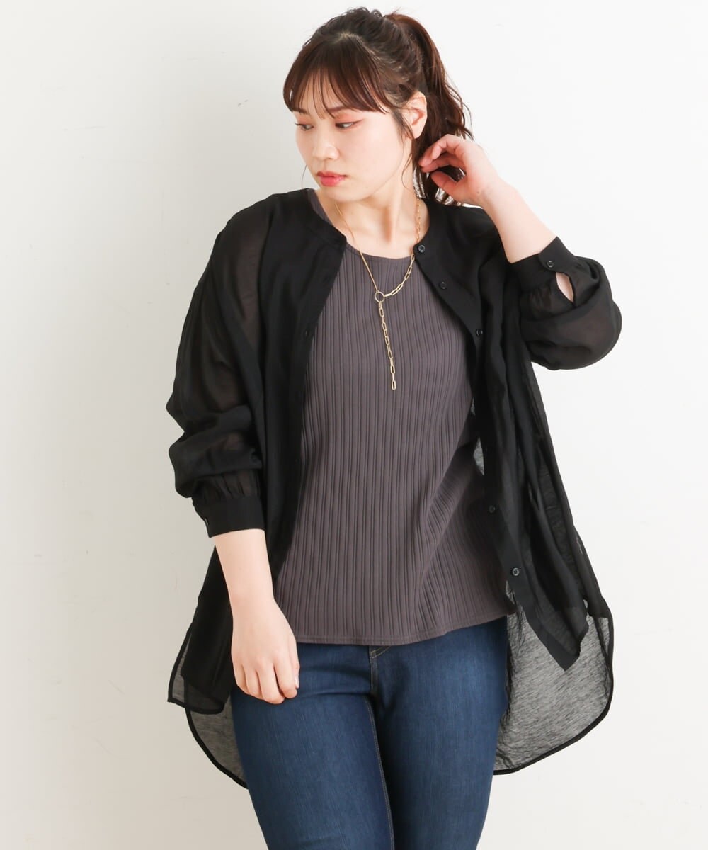 OLBES09080 eur3(エウルキューブ) 【大きいサイズ】バンドカラーシアーシャツ ブラック(94)(WEB限定カラー)