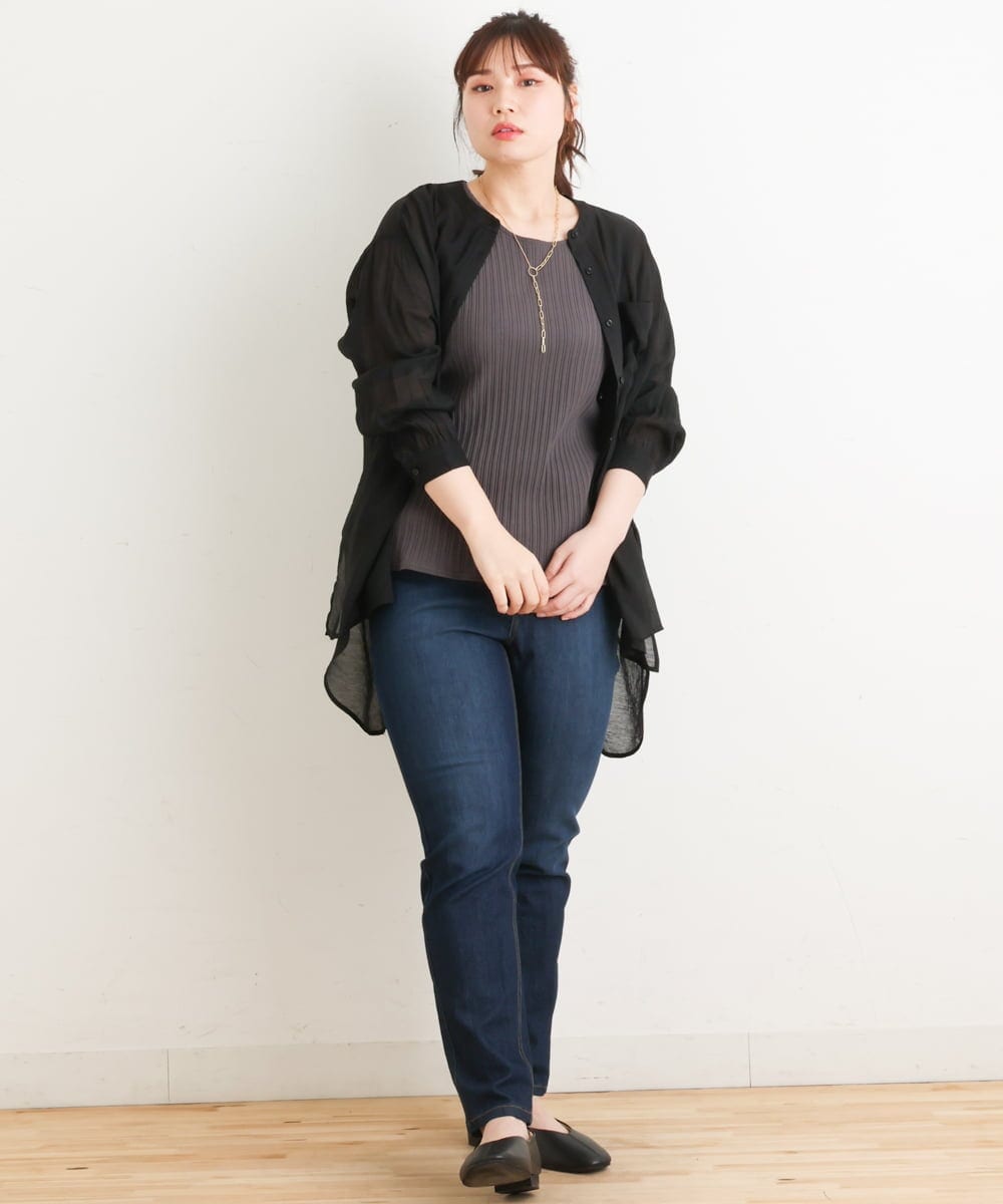 OLBES09080 eur3(エウルキューブ) 【大きいサイズ】バンドカラーシアーシャツ ブラック(94)(WEB限定カラー)