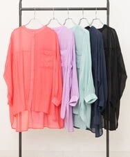 OLBES09080 eur3(エウルキューブ) 【大きいサイズ】バンドカラーシアーシャツ ブラック(94)(WEB限定カラー)