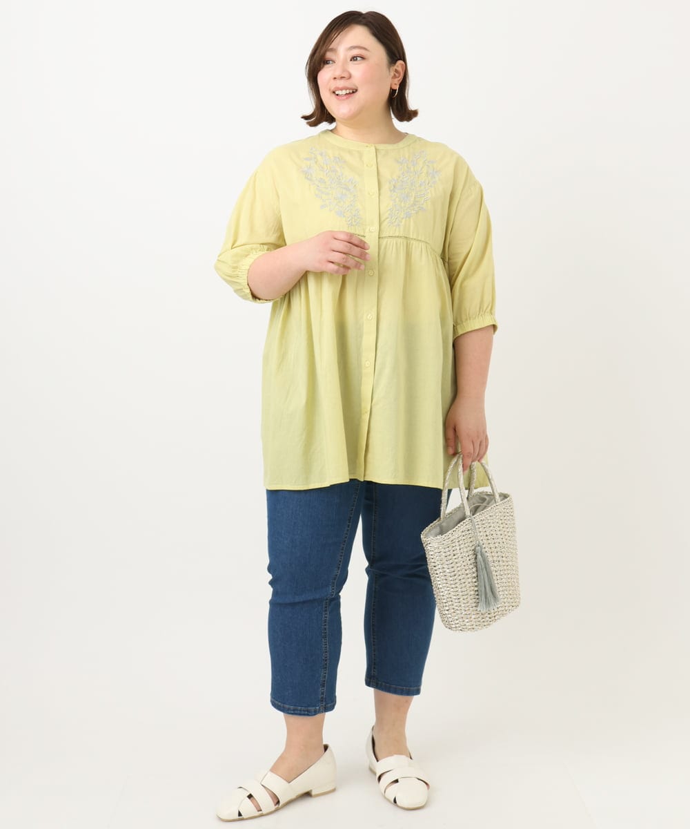 OLBFA06089 eur3(エウルキューブ) 【大きいサイズ】フラワー刺繍ブラウス イエロー(25)