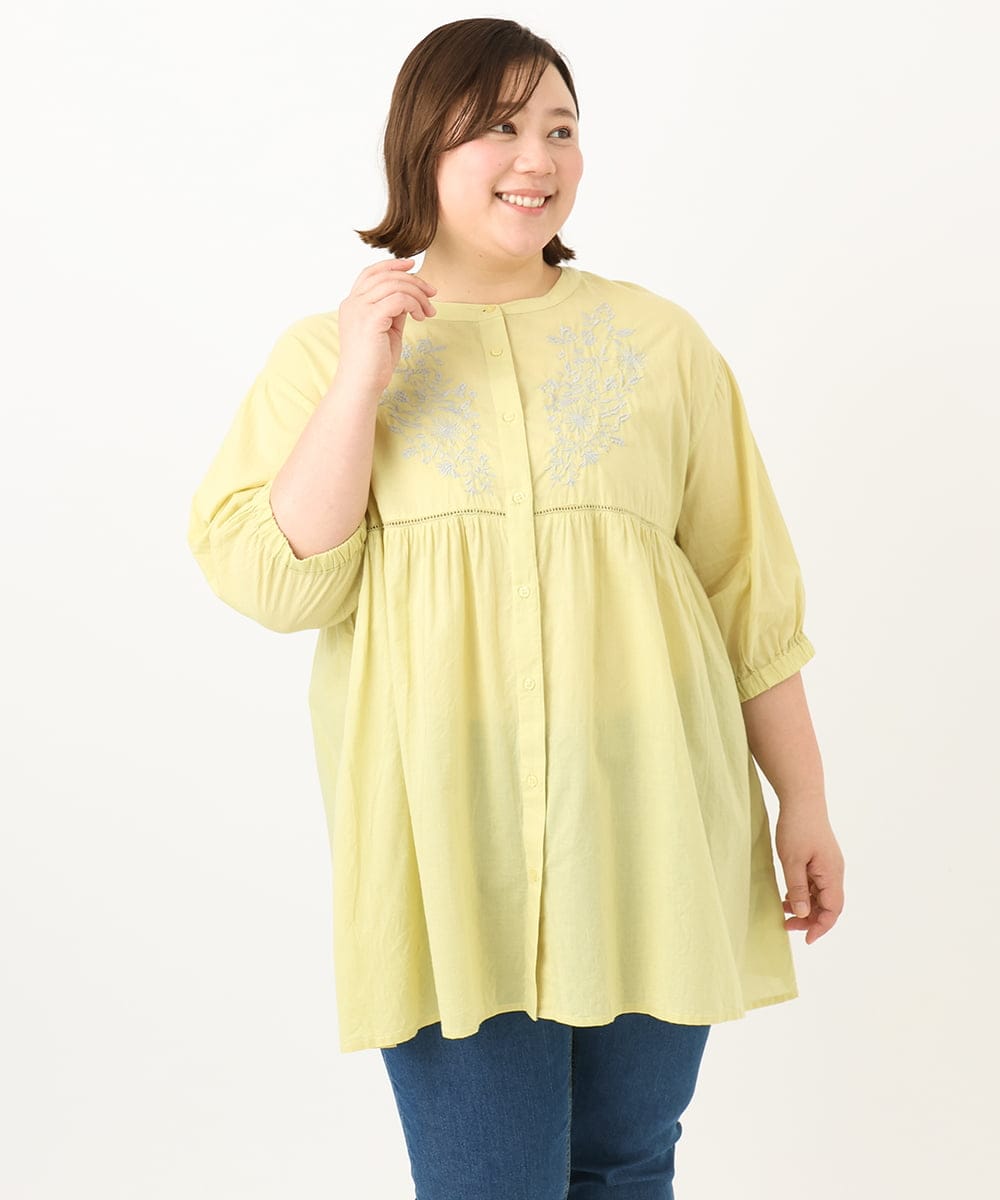 OLBFA06089 eur3(エウルキューブ) 【大きいサイズ】フラワー刺繍ブラウス イエロー(25)