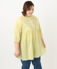OLBFA06089 eur3(エウルキューブ) 【大きいサイズ】フラワー刺繍ブラウス イエロー(25)