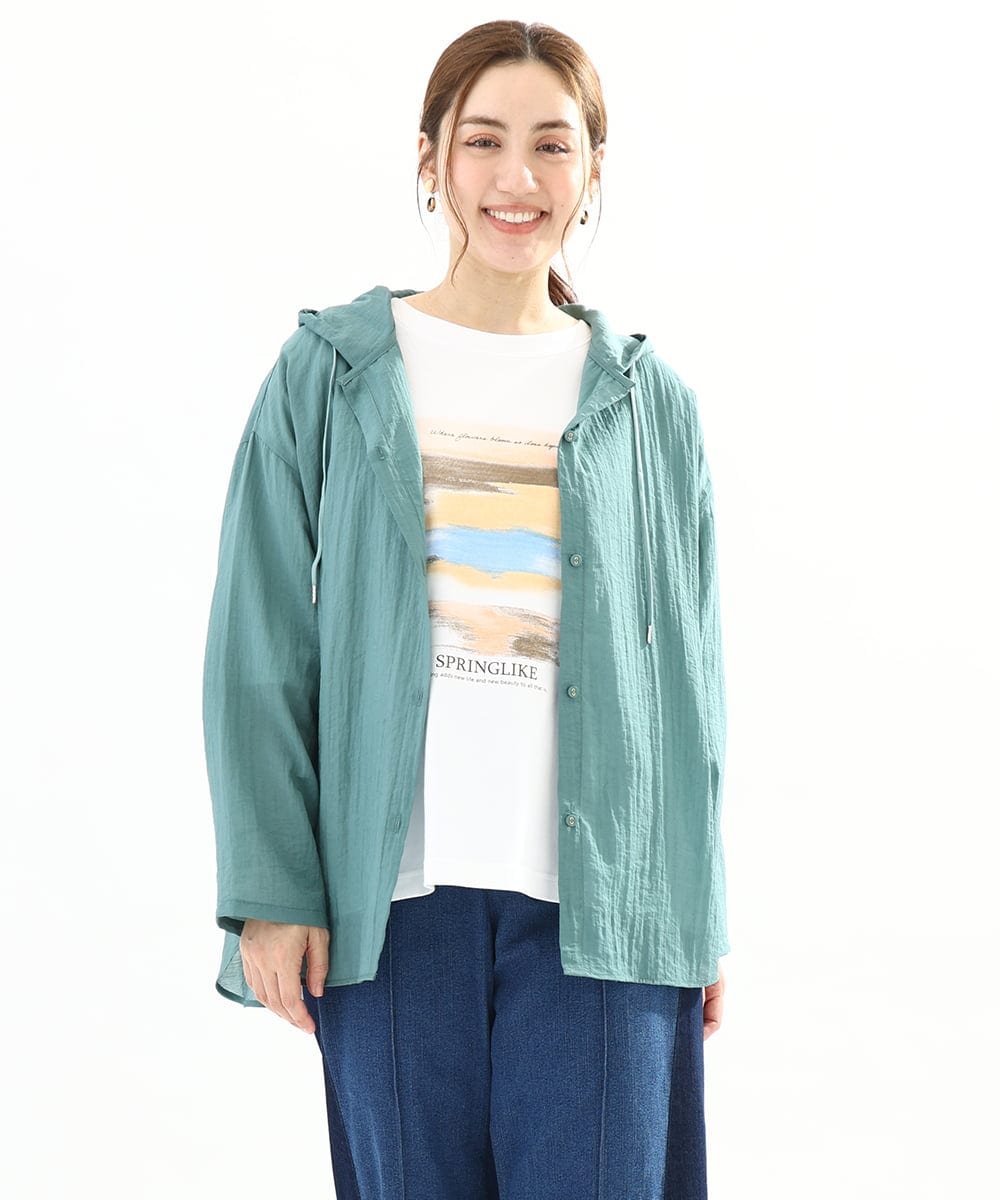 OLBFA13109 eur3(エウルキューブ) 【大きいサイズ】シアーフーディーブラウス グリーン(35)