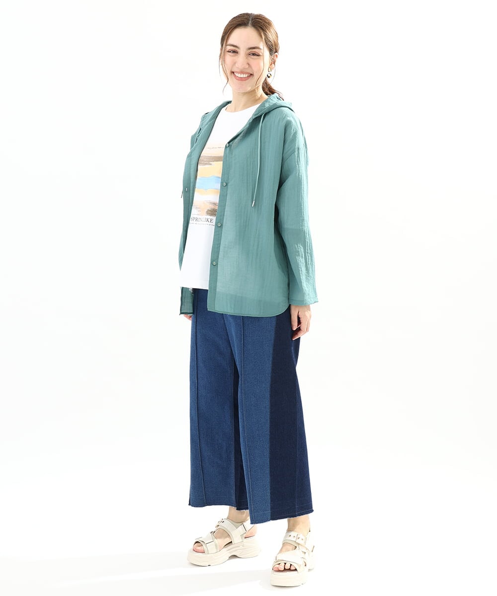 OLBFA13109 eur3(エウルキューブ) 【大きいサイズ】シアーフーディーブラウス グリーン(35)