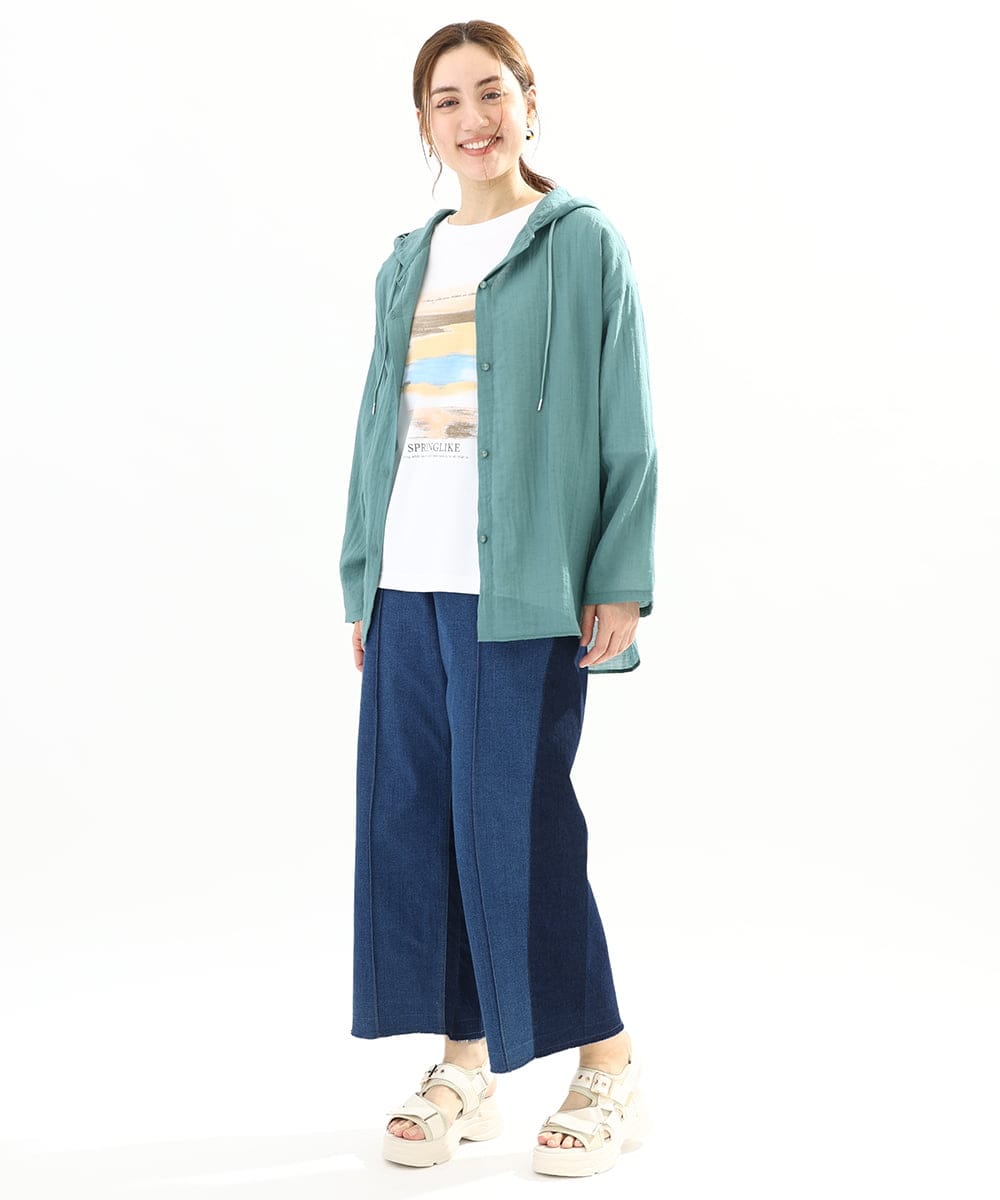 OLBFA13109 eur3(エウルキューブ) 【大きいサイズ】シアーフーディーブラウス グリーン(35)