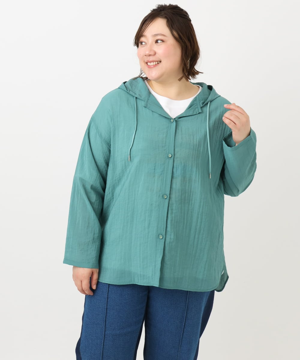 OLBFA13109 eur3(エウルキューブ) 【大きいサイズ】シアーフーディーブラウス グリーン(35)