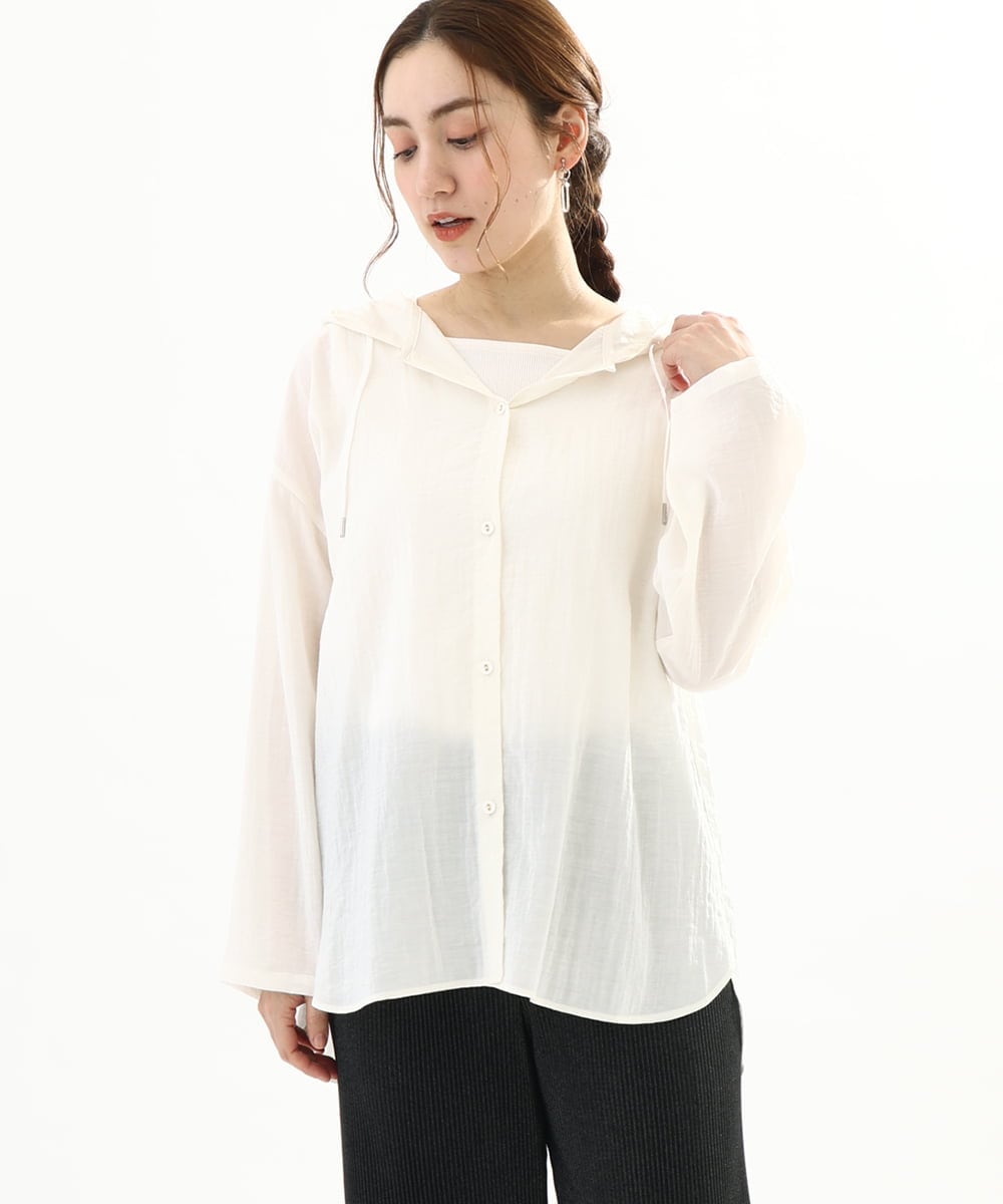 OLBFA13109 eur3(エウルキューブ) 【大きいサイズ】シアーフーディーブラウス アイボリー(80)