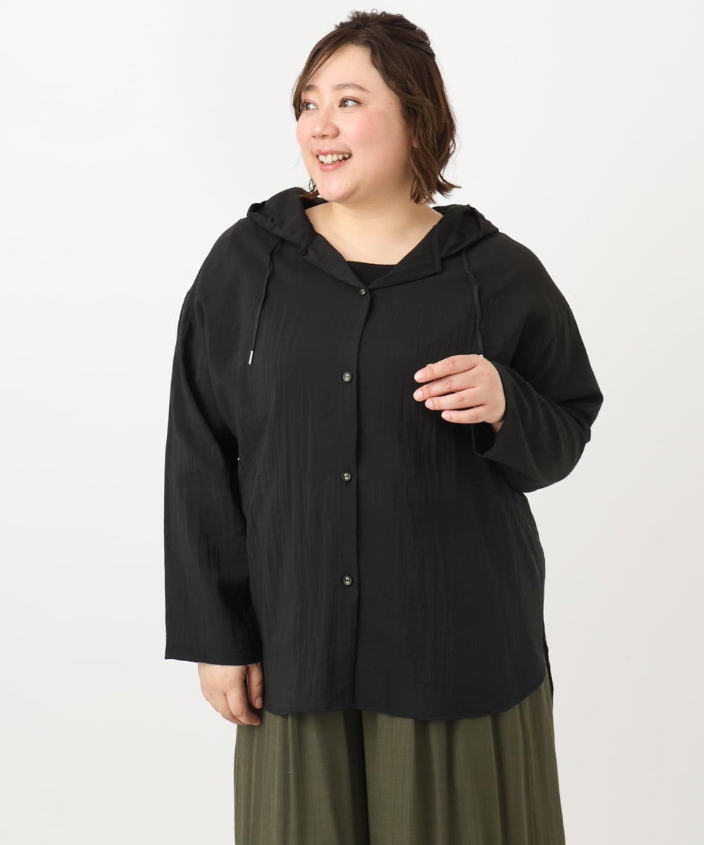 OLBFA13109 eur3(エウルキューブ) 【大きいサイズ】シアーフーディーブラウス ブラック(94)