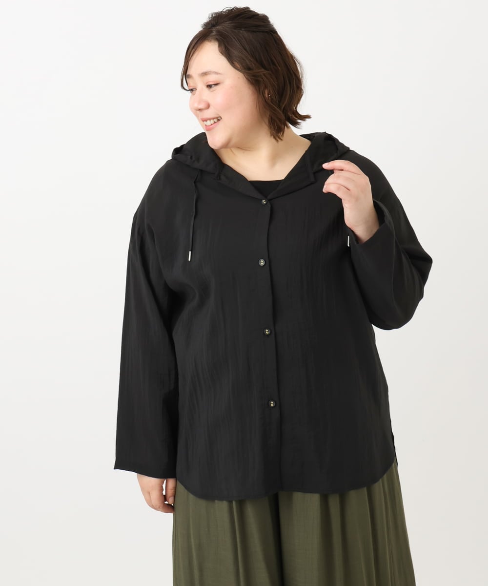 OLBFA13109 eur3(エウルキューブ) 【大きいサイズ】シアーフーディーブラウス ブラック(94)