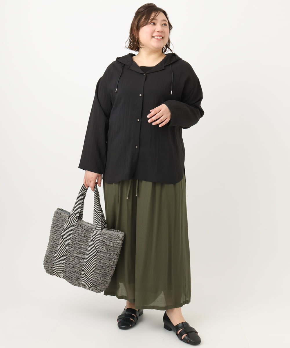 OLBFA13109 eur3(エウルキューブ) 【大きいサイズ】シアーフーディーブラウス ブラック(94)