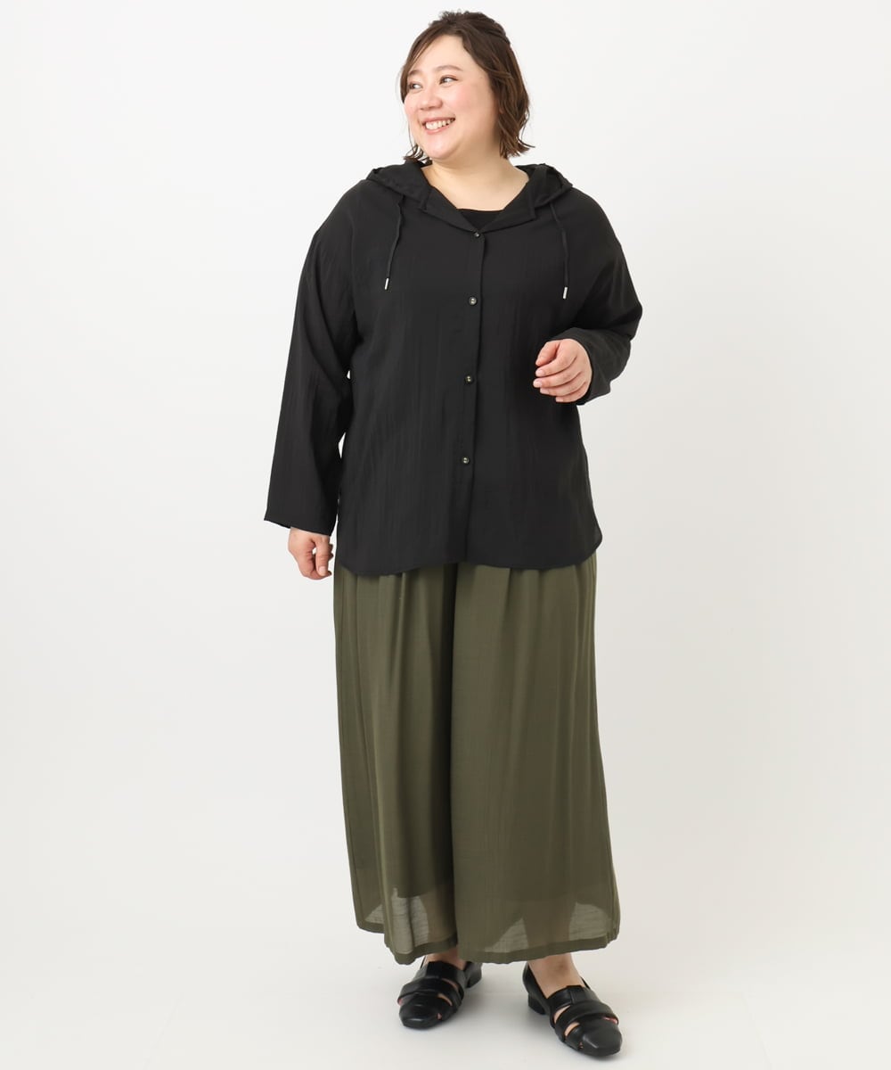 OLBFA13109 eur3(エウルキューブ) 【大きいサイズ】シアーフーディーブラウス ブラック(94)