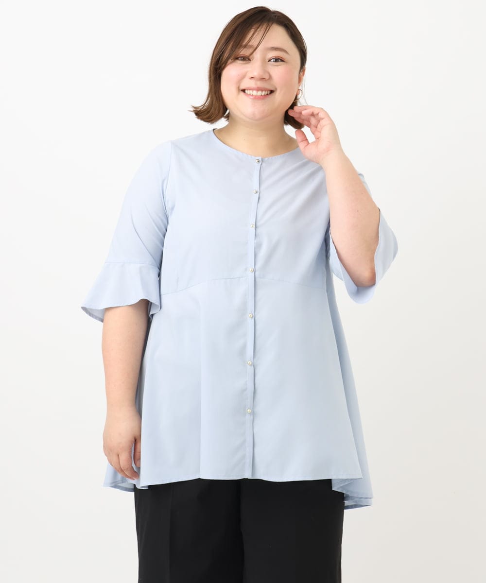 OLBFA21099 eur3(エウルキューブ) 【大きいサイズ/11号サイズあり】Vネックペプラムブラウス ライトブルー(50)