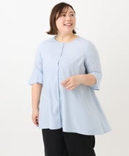 OLBFA21099 eur3(エウルキューブ) 【大きいサイズ/11号サイズあり】Vネックペプラムブラウス ライトブルー(50)