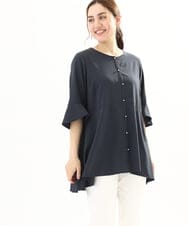 OLBFA21099 eur3(エウルキューブ) 【大きいサイズ/11号サイズあり】Vネックペプラムブラウス ダークグレー(93)