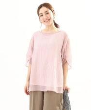 OLBFA23099 eur3(エウルキューブ) 【大きいサイズ】シアーストライプタンクトップセット ライトピンク(01)