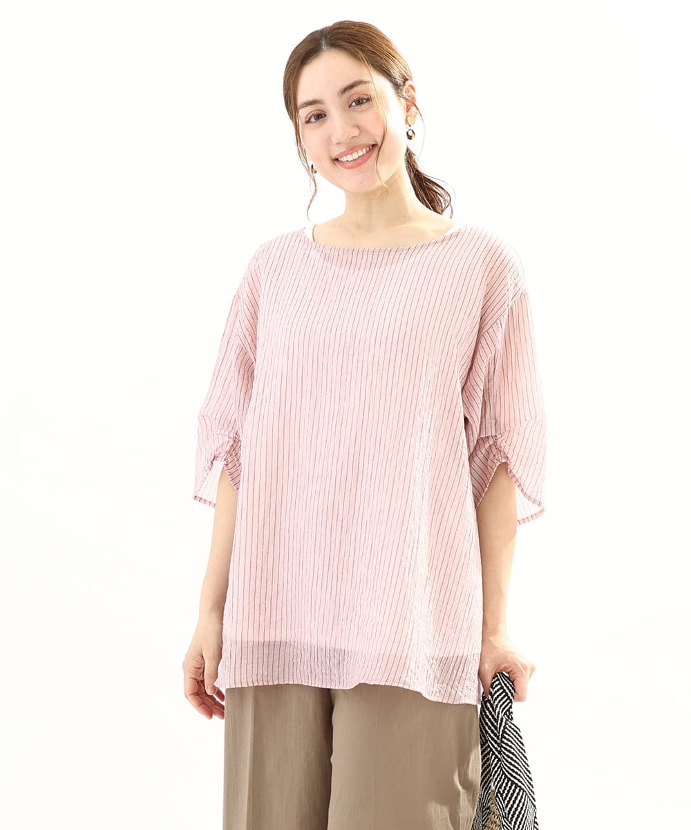 OLBFA23099 eur3(エウルキューブ) 【大きいサイズ】シアーストライプタンクトップセット ライトピンク(01)
