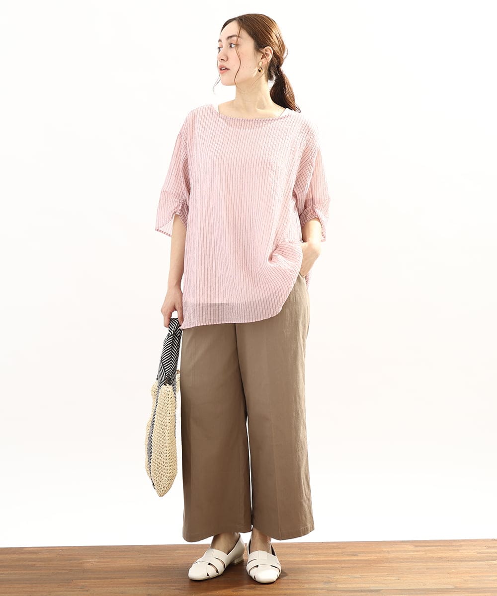 OLBFA23099 eur3(エウルキューブ) 【大きいサイズ】シアーストライプタンクトップセット ライトピンク(01)